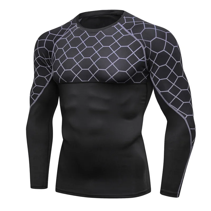gray gray top Мужской тренировочный костюм для бодибилдинга, компрессионная одежда для фитнеса, тренажерного зала, Осенние футболки с длинным рукавом, штаны, быстросохнущие - Цвет: gray gray top