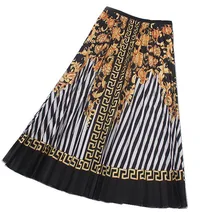 Женские Сатиновые плиссированные юбки, женская элегантная повседневная модная Ретро винтажная Цветочная полосатая прошитая Геометрическая юбка