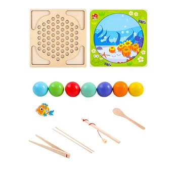 

Wooden Toys 2 in 1 Magnetic Fishing Toys Set Game Wooden Creative Clip Beads Early Learning Educational Toy