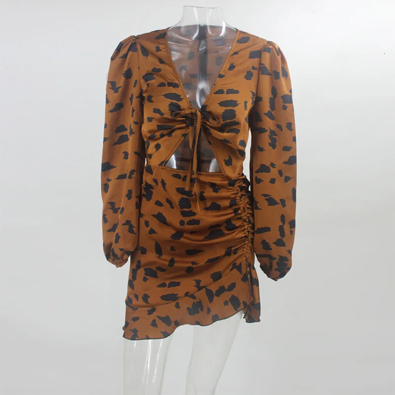 Ruffled Cutout Leopard Mini Dress