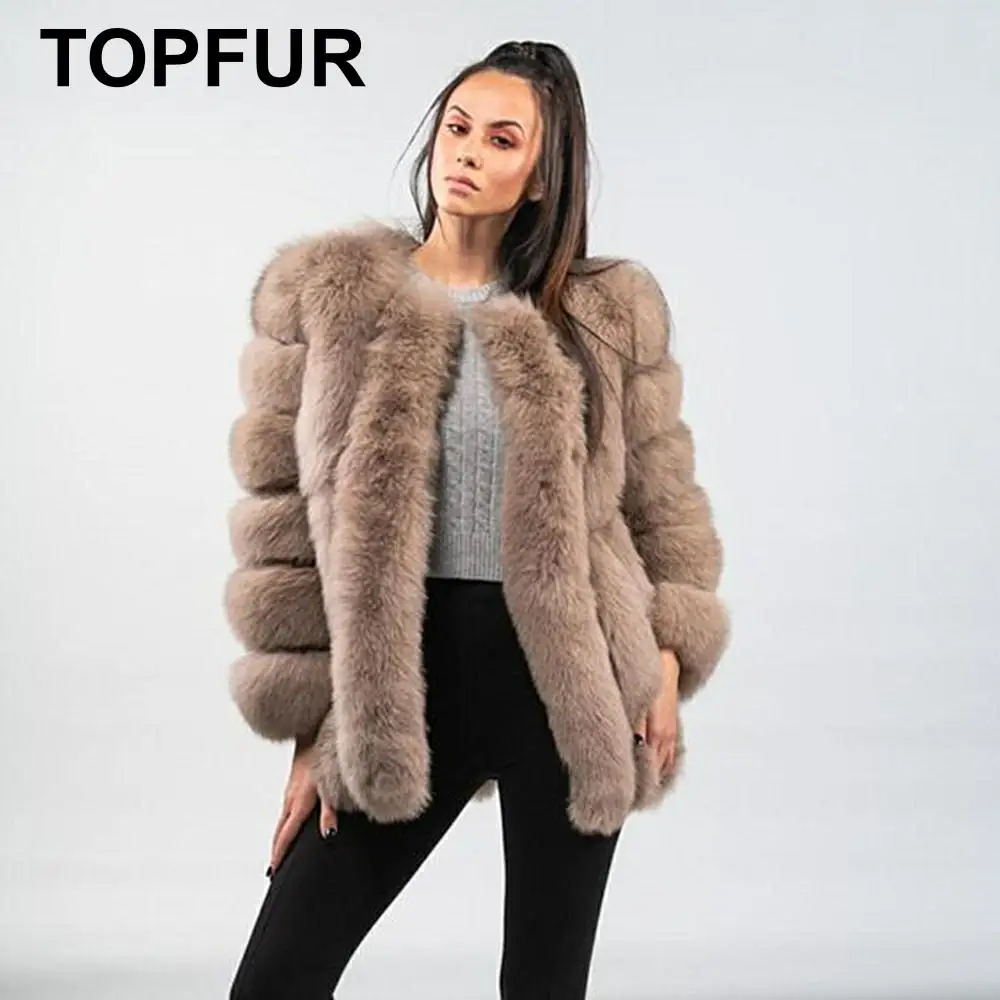 TOPFUR, модное зимнее короткое пальто с длинными рукавами, кожаная куртка для женщин, пальто из натурального Лисьего меха для женщин, манто для женщин размера плюс