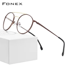 FONEX сплав оптические очки оправа для мужчин Сверхлегкий Винтаж Круглый рецепт очки женщин Ретро близорукость Безвинтовые очки 7055