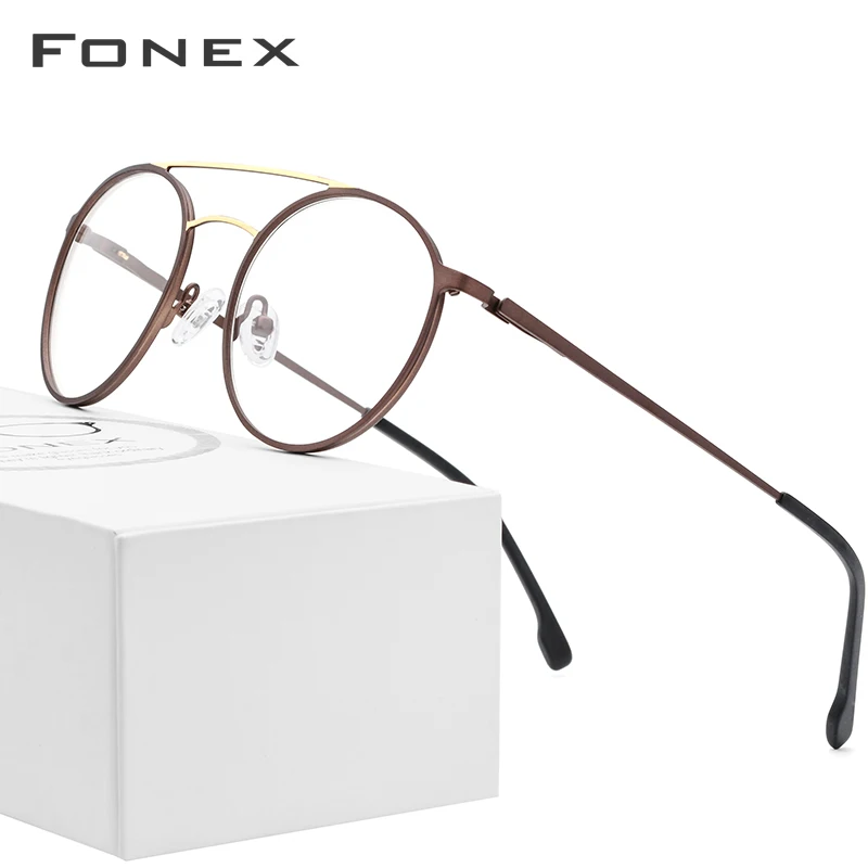 Мужские и женские оправы из сплава FONEX ультралегкие винтажные очки с круглой