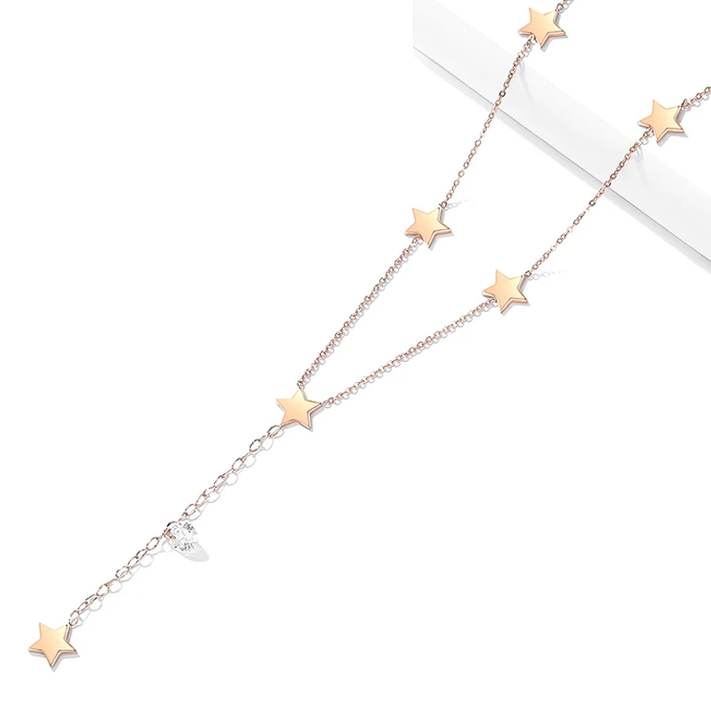 New Womens Gold Silver Color 316 Stainless Steel Zircon Bamboo Chain Stars Long Pendant Multilayer Moon Necklaces Jewelry Choker - Image 5