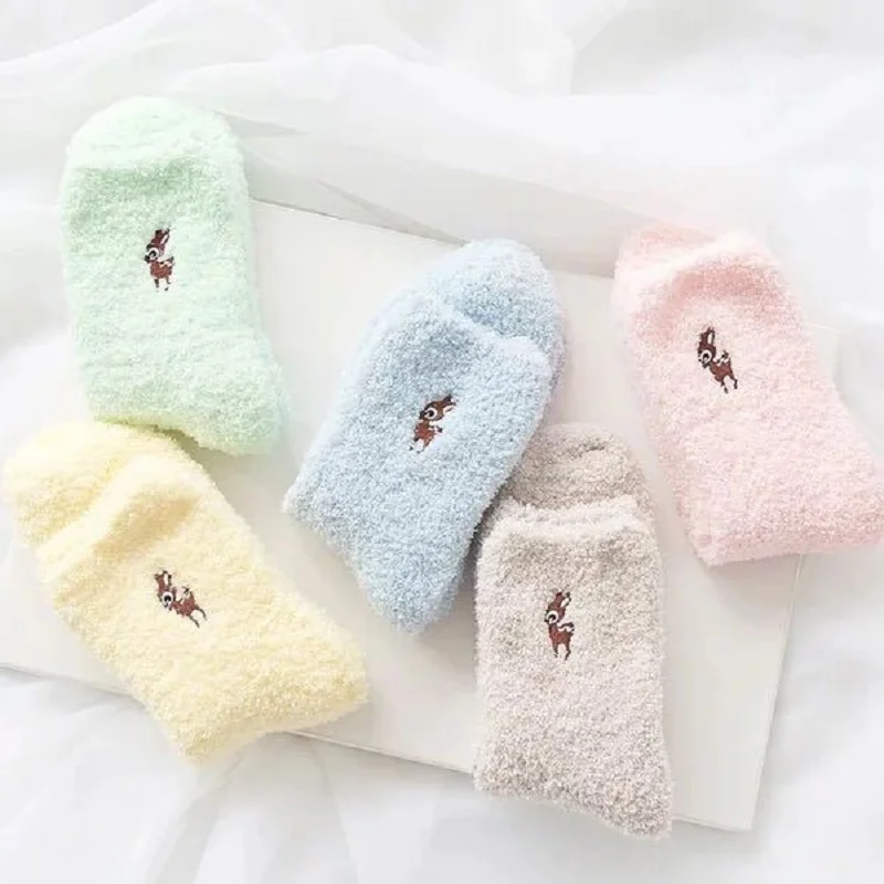 Зима Рождество вышивка кошка олень утолщение для женщин хлопок прекрасный плюш держать теплый сон дамы милые носки