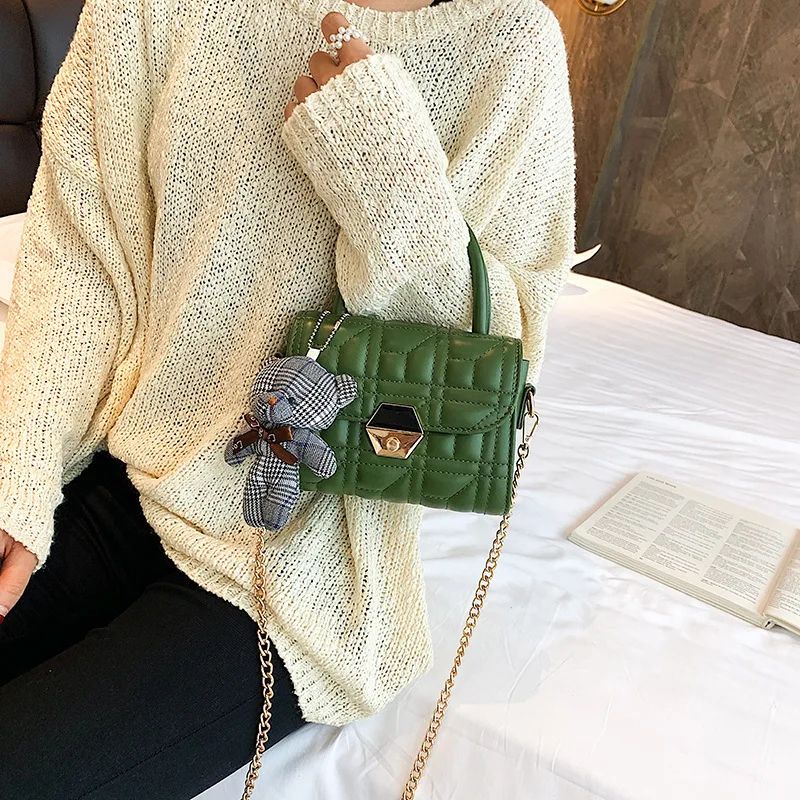 

2019 New Style Autumn And Winter Bag Women's Fashion Hand Embroidery Bag Korean-style Bear Pendant Shoulder Chain WOMEN'S Bag