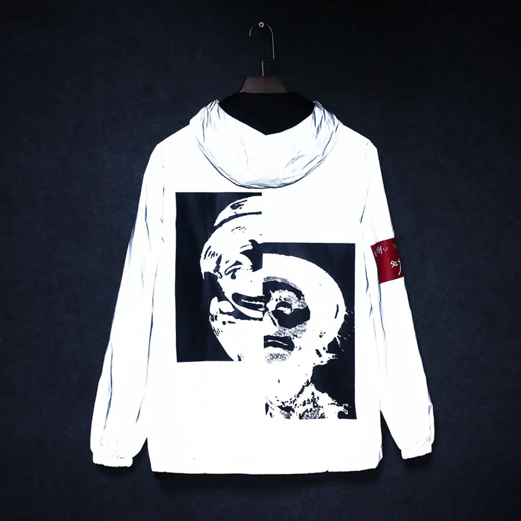 

Streetwear Men's Jacket Reflective Jacket Hip-Hop Zipper Coat Windbreaker Jackets Hooded Streetwear Coat Chaqueta Hombre
