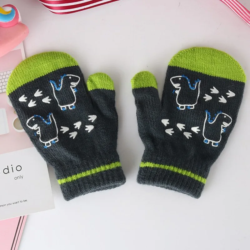 WARMOM Boys Girls Winter Warm Gloves 0-4 Years Kids Gloves Children Knitted Stretch Mittens Cartoon Kawaii Full Finger Gloves