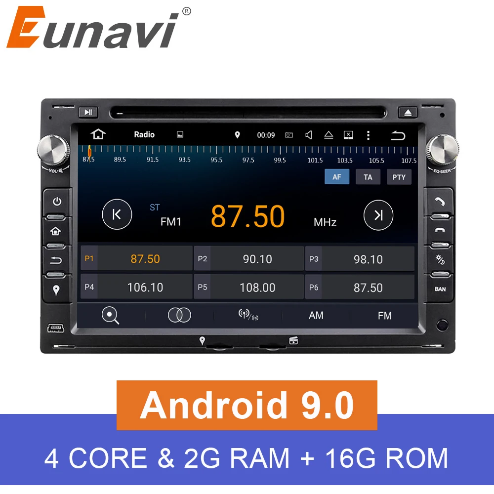 Eunavi 2 Din 7'' Android 9.0 Car DVD Player Quad Core GPS Radio For VW/Volkswagen/PASSAT/B5/MK5/GOLF/POLO/TRANSPORTER Stereo BT |