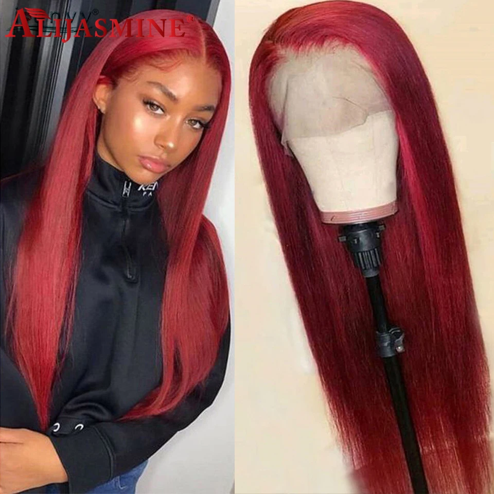 Предварительно выщипанные 13x6 глубокая часть красного цвета кружевные передние человеческие волосы парики для черных женщин бразильские Remy цветные человеческие волосы парики