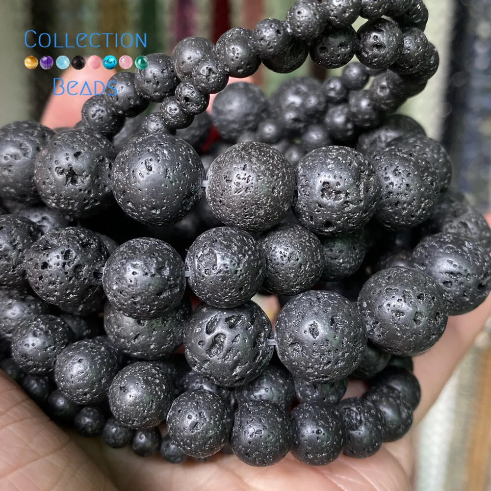 Natural Black Volcanic Rock Stones Loose Round Beads For Jewelry Making  4-12 mm Diy Bracelets Accessories 15 Wholesale