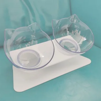 

New Pet Bowl Plastic Transparent Neck Guard Dual-use Cat Dog Bowl Detachable Automatic Drinking Water Cat Food Bowl Pet Products