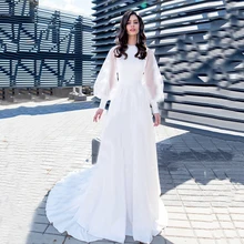 

white/Ivory Wedding Dress Lace/Silky Organza A-LINEBride Wedding Appliques custom made(Three Quarter)