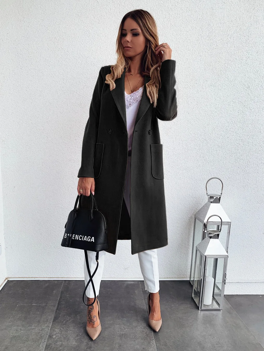 

Winter Wool Jacket Coat Women Retro Long Sleeve Pocket Vintage Outwear Plus Size Streetwear Female Clothes Office Ladies Trench