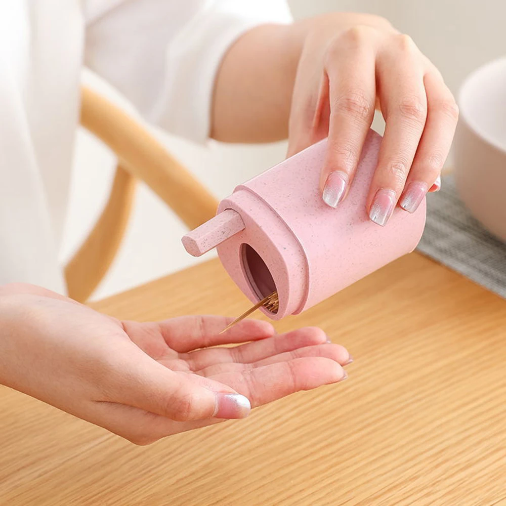 

Automatic Toothpick Holder Container Wheat Straw Toothpick Box Household Toothpick Storage Box Toothpick Dispenser