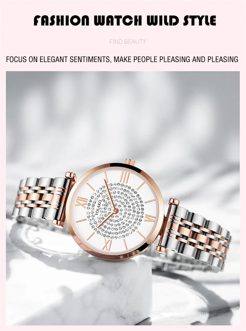 Gypsophila, женские часы с бриллиантовым дизайном, модные, серебряные, круглый циферблат, нержавеющая сталь, ремешок, кварцевые наручные часы, Relogios Feminino