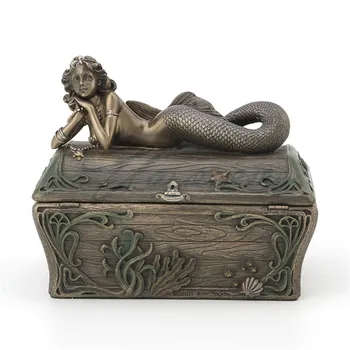 

WU CHEN LONG Classical Decor Creative Mermaid Girl Jewel Box Art Sculpture Figure Statue Resin Craft Home Decoration Gift R3388