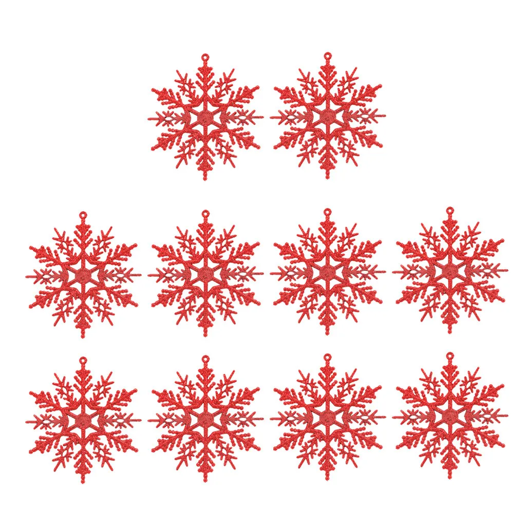 10 шт золотой серебряный искусственный снег рождество снежинка/звезда блеск рождественские украшения для рождественской елки висячие украшения 10 см - Цвет: RD