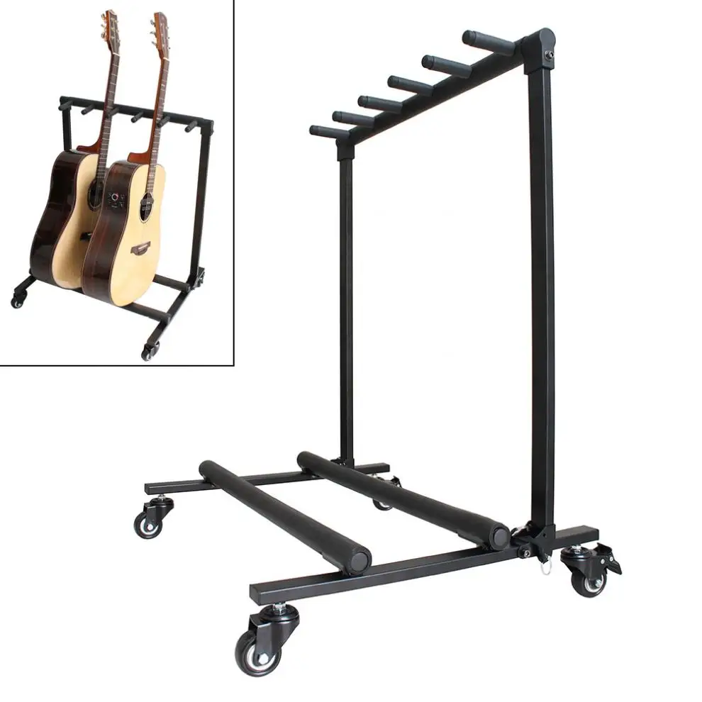 

Removable Aluminum Alloy Floor Guitar Stand with Roller for Display 5pcs Acoustic Electric Guitar Bass Guitar Stand