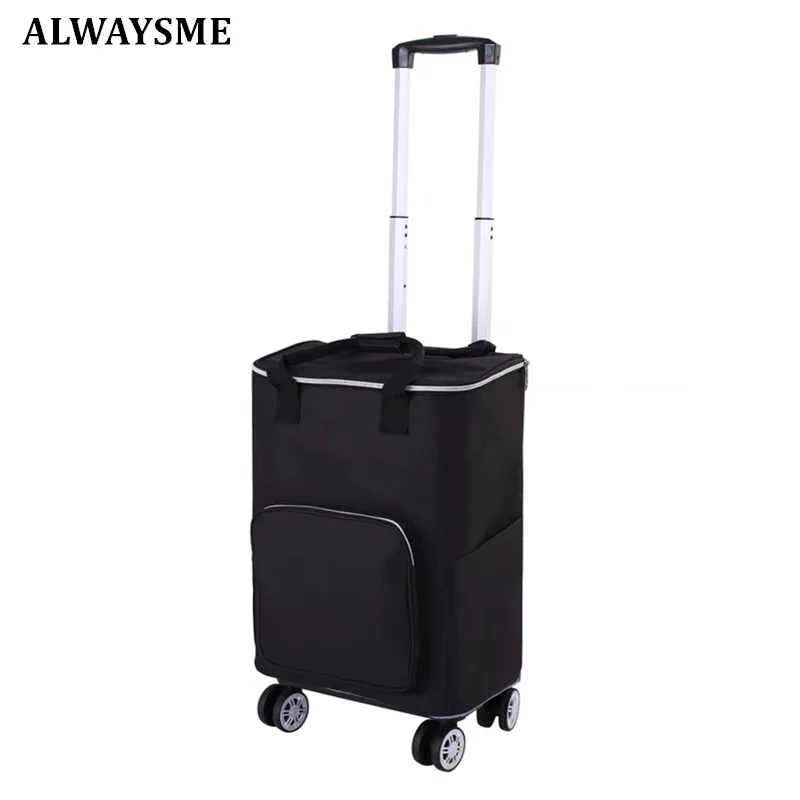 ALWAYSME Portable and Foldable Shopping Cart With Bag and Telescopic Rod For Shopping ,Camping,Travel