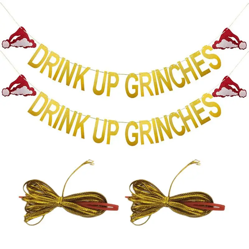 2 шт. Золотой блестящий напиток до Grinches Рождественская шляпа баннер-Drinch Рождественская вечеринка украшения Grinch украшения