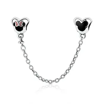 

2020 Classic Mickey Safety Chain 925 Sterling Silver Charm Fit pandora Bracelet Minnie Safety Chain Fine DIY Jewelry Women Gift