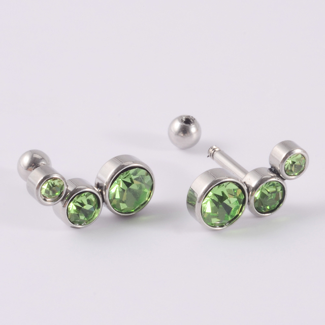 Flat CZ Gem Opal Lip Labret Stud Piercing Internall Thread Ear Tragus Cartilage Helix Stud Earring Body Jewelry