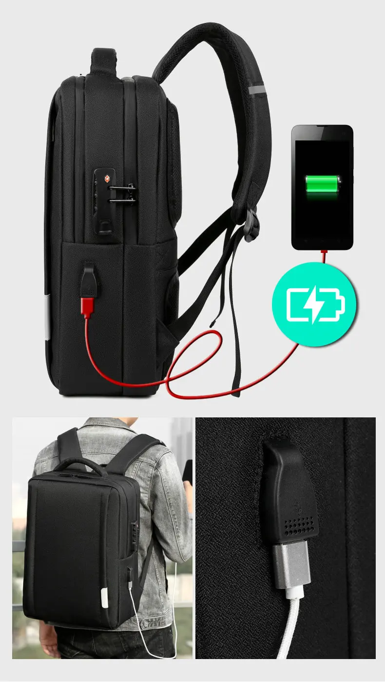Мужской рюкзак большой емкости USB водонепроницаемый Оксфорд мужской многофункциональный Противоугонный Рюкзак Для Путешествий Рюкзак для отдыха Mochila B45-21