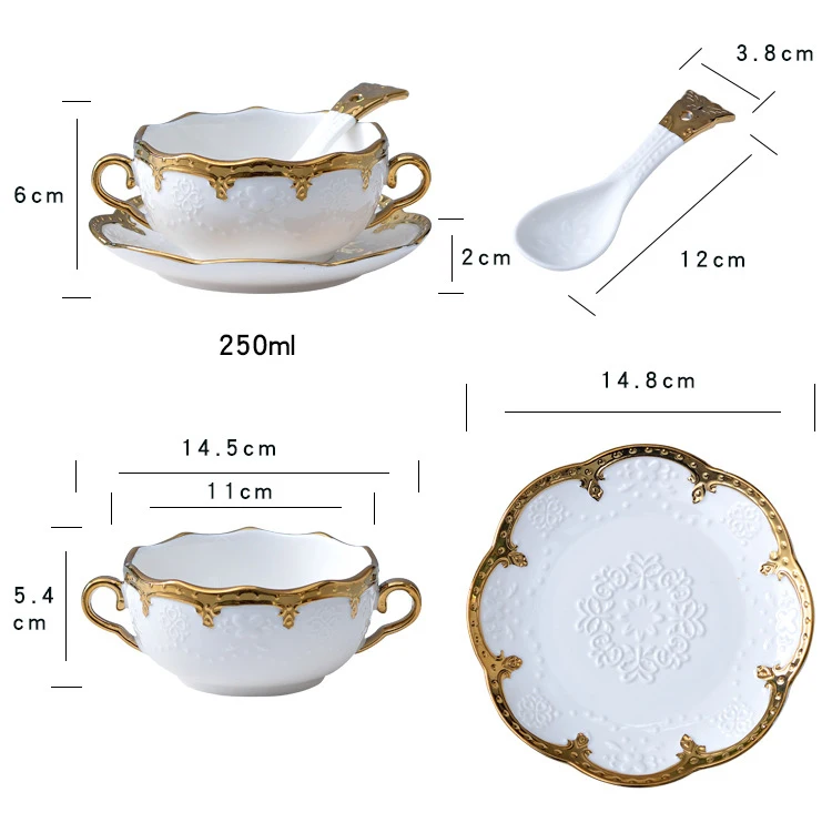FANTERCY Tableware Creative Ceramic Bird's Nest Hotel Double Ear Soup Stewed Dessert Bowl Tray Flower Shaped Porcelain Bowls