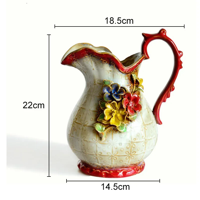 WAYUTO Portautensili Da Cucina In Ceramica, Vaso Decorativo Con Rilievo Floreale, Rosso, 10x14 Cm - 3