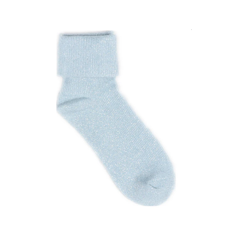 light blue Зимние хлопковые однотонные блестящие Женские Простые Носки модные художественные складные женские студенческие толстые теплые носки блестящие металлические линии, модные носки - Цвет: light blue