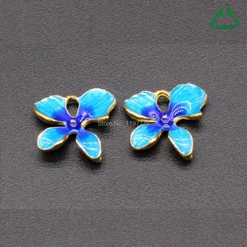 

Cloisonne Enamel Flower Charm Connector with back hole Brass Accessories for DIY Jewelry Making 10pcs 15*14mm finding components