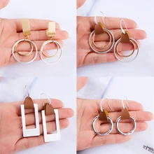 Rinhoo à la mode conception Simple géométrique boucles d'oreilles femmes métal carré rond cercle goutte boucles d'oreilles en cuir pendantes boucles d'oreilles Pendientes