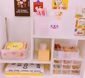 

Multifunctional Smile Desk Organizer Box Desktop Pen Holder Storage Case Free Stickers Office Accessories Stationery