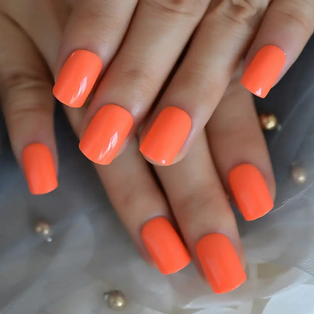 Neon Fake Nails Short For Daily Wear Square Natural Shape Glossy Gel Nails Orange Pink Simple Tips With Adhesive False Nails Aliexpress neon fake nails short for daily wear square natural shape glossy gel nails orange pink simple tips with adhesive