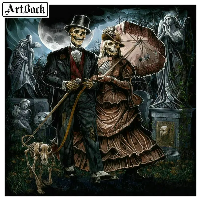 5d diamond painting skull couple full square &amp round horror portrait landscape embroidery 3d art mosaic sticker | Дом и сад