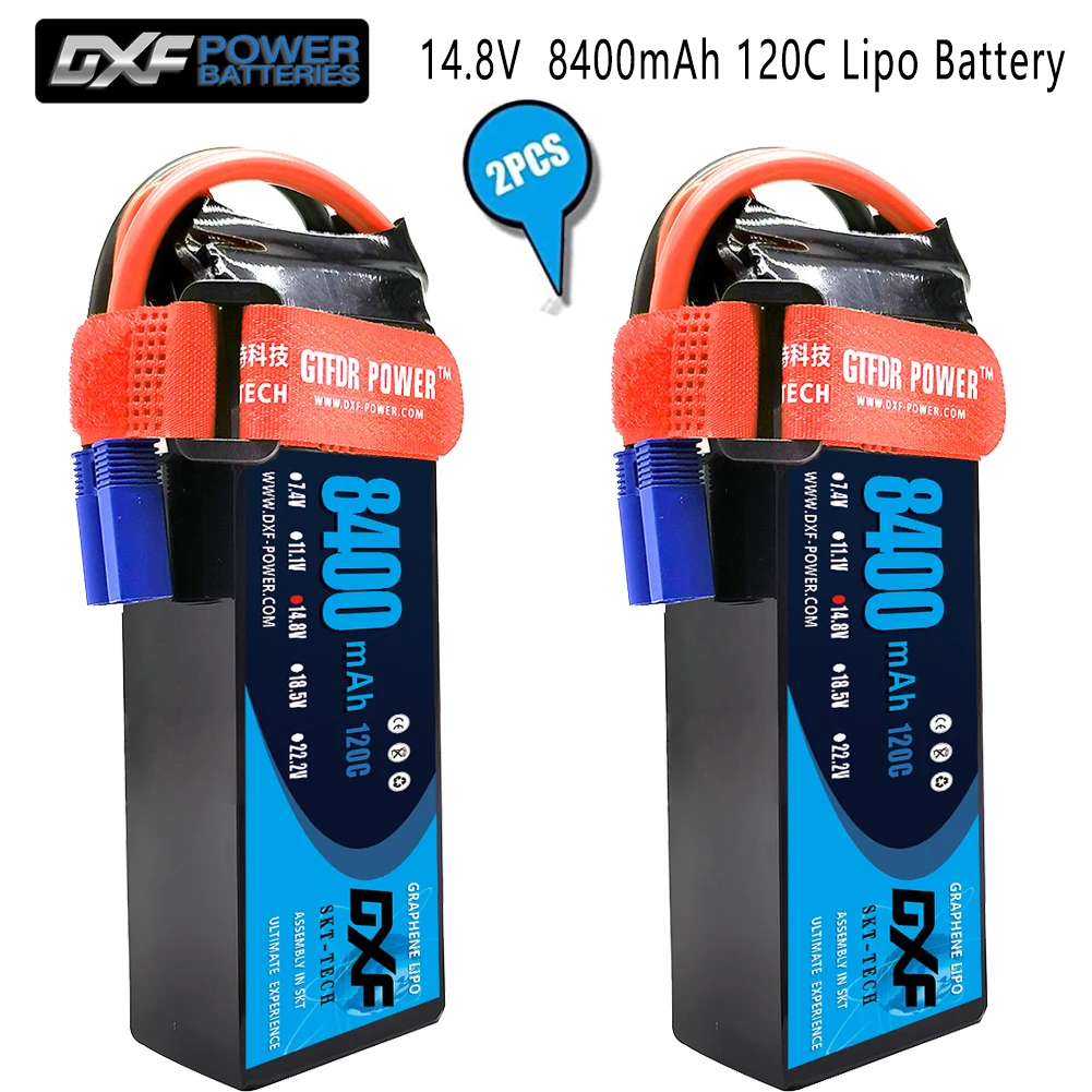 

DXF 2PCS Lipo Battery 2S 3S 4S 7.4V 11.1V 14.8V 5200mAh 8000mAh 8400mAh 100C 200C 110C 220C 120C 240C for 1/8 1/10 Buggy car