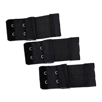 

3pcs Woman 2 x 2 Hook and Eye Tape Elastic Extension Bra Extender Black