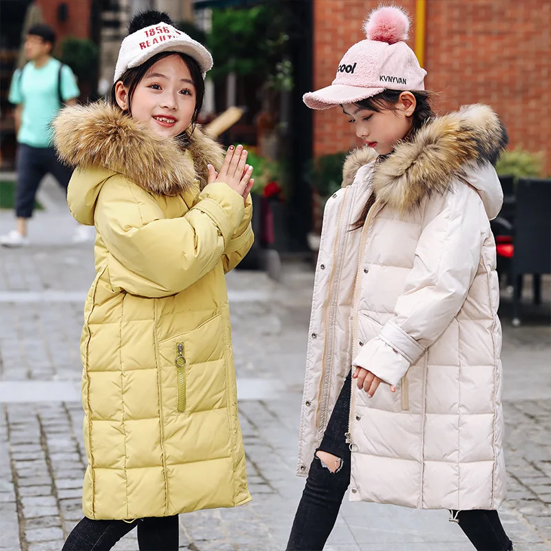 

Fashion Winter Thicken Warm Wihte Duck Down Long Child Coat Children Outerwear Baby Girl Down Jackets Kids Outfits For 110-160cm