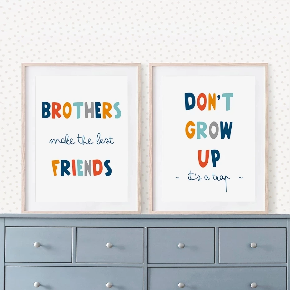 Funny Colorful Letters Quotes Canvas Painting Brothers Grow Up Poster and Print Wall Art Pictures for Boys Kids Playroom Decor