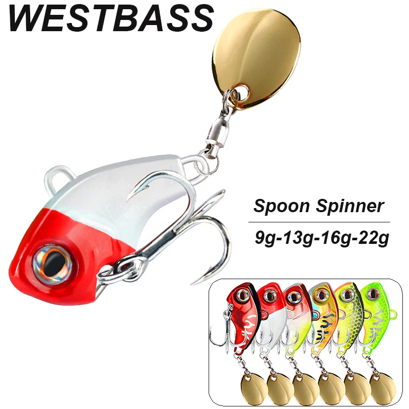 

WESTBASS 6 шт. Vibe ложка Спиннер приманки 9-13-16-22 г ВИБ приманки с вращающимися блестками