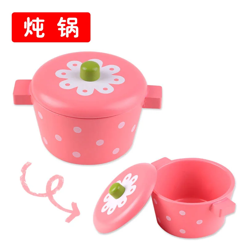 Toywoo деревянный игровой домик, кухонная игрушка, слайсер, кухонная игрушка, плоский горшок, вок, горячий горшок