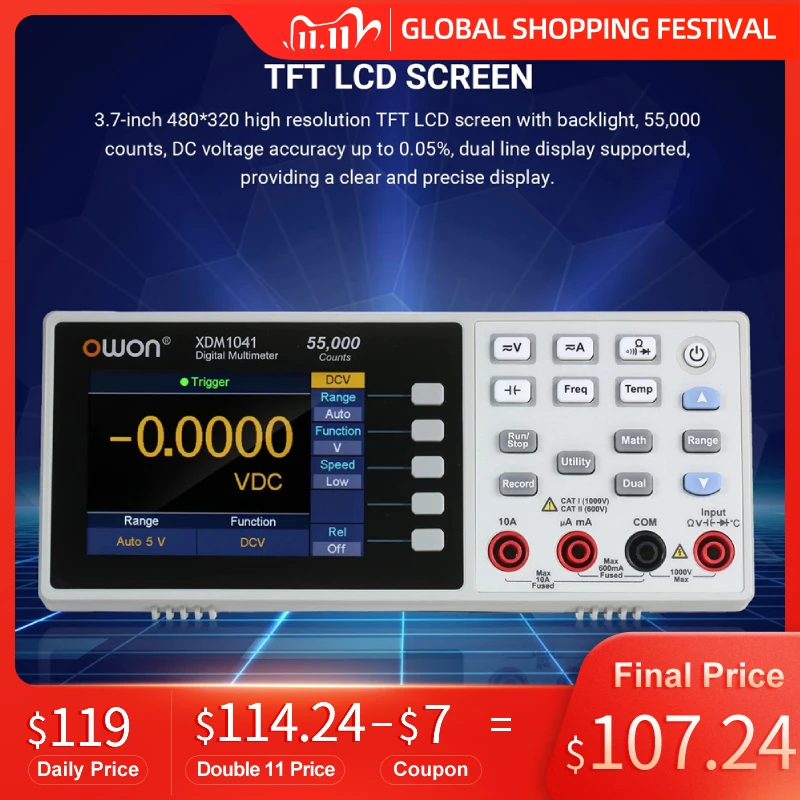 Owon XDM1041 USB/RS232 Digital Multimeter 55000 Counts High Accuracy Universal Desktop Multimeters Meter With 3.5Inch LCD Screen