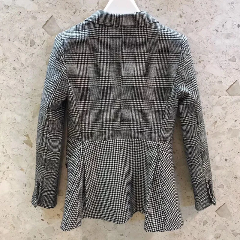 Grand Brand Jacket for Women High Quality Long Sleeve Plaid Jacket for Women Elegant Office Lady Single Button Coat