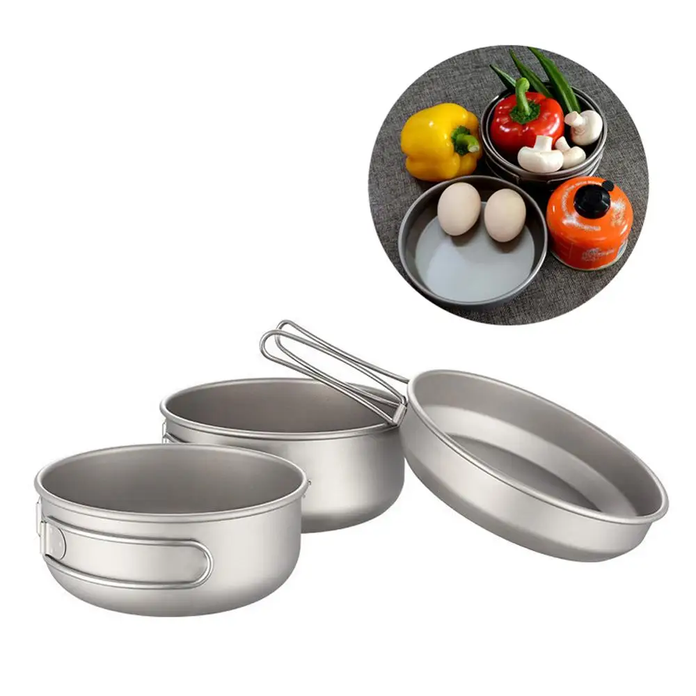 

Titanium 3-Piece Pot Outdoor Portable Folding Mug Tourism Camping Cookware Set