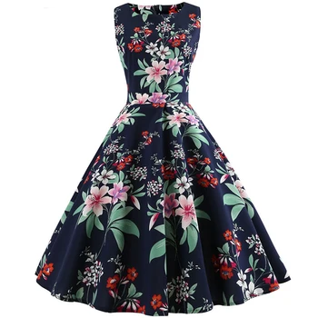 

women sexy summer dress sleeveless Vintage Elegant Floral Print dresses plus size Casual autumn Midi party dress jurken