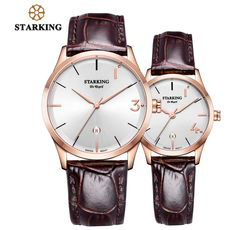 STARKING Lover s Watches Engraved Chinese Words Limited Edition Watch Sets Quartz Leather Couple Wrist Watch 5