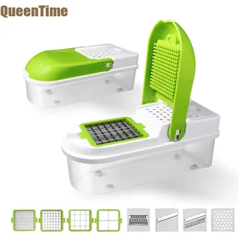 

QueenTime 8in1 Hand Pressure Vegetable Cutter Potato Carrot Slicer Grater Garlic Grinder Mincer Fruit Salad Maker Kitchen Tools
