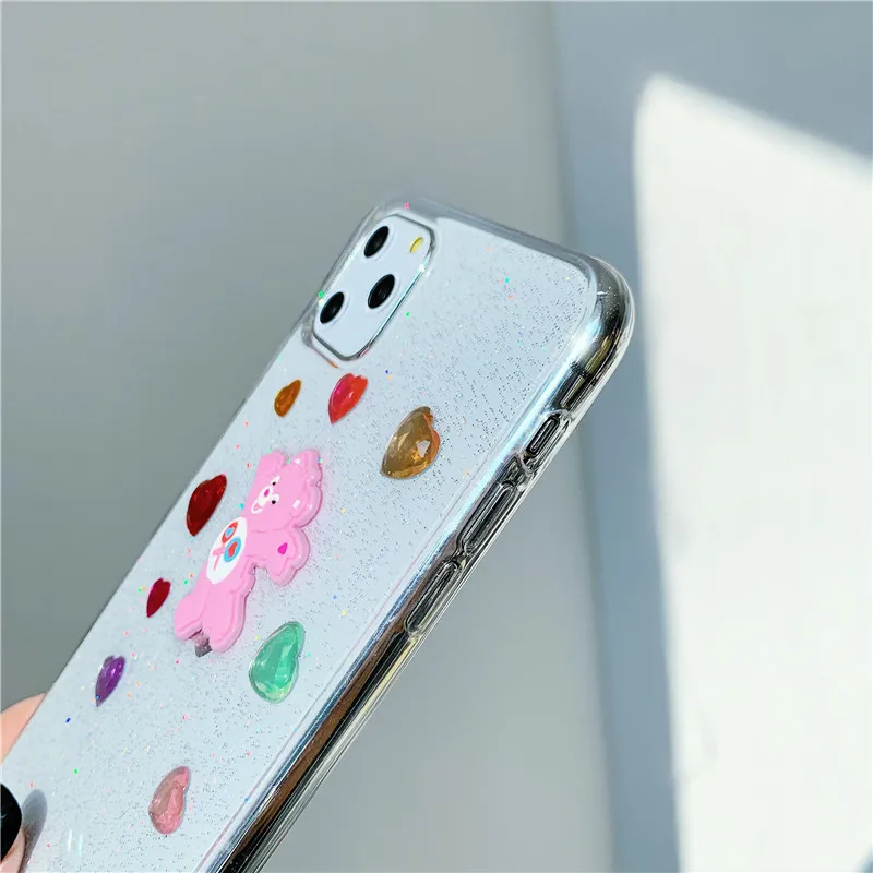 Корейский чехол для телефона с радужным медведем для iphone X XS MAX XR, блестящий силиконовый чехол с сердечком для iphone 11 Pro Max 6s 6 7 8 Plus, чехол