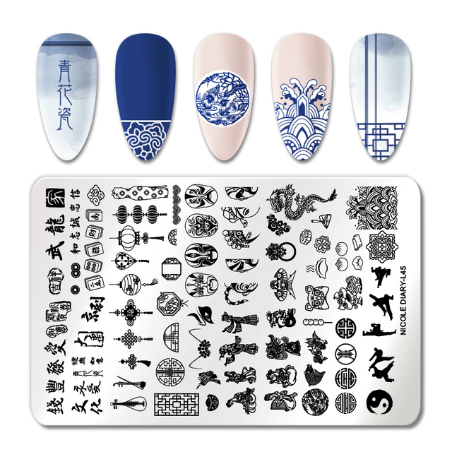 DIARY Line Flower Nail Stamping Plates Chinese Style Letter Pattern Nail Art Stamp Templates Face Leaf Printing Stencil
